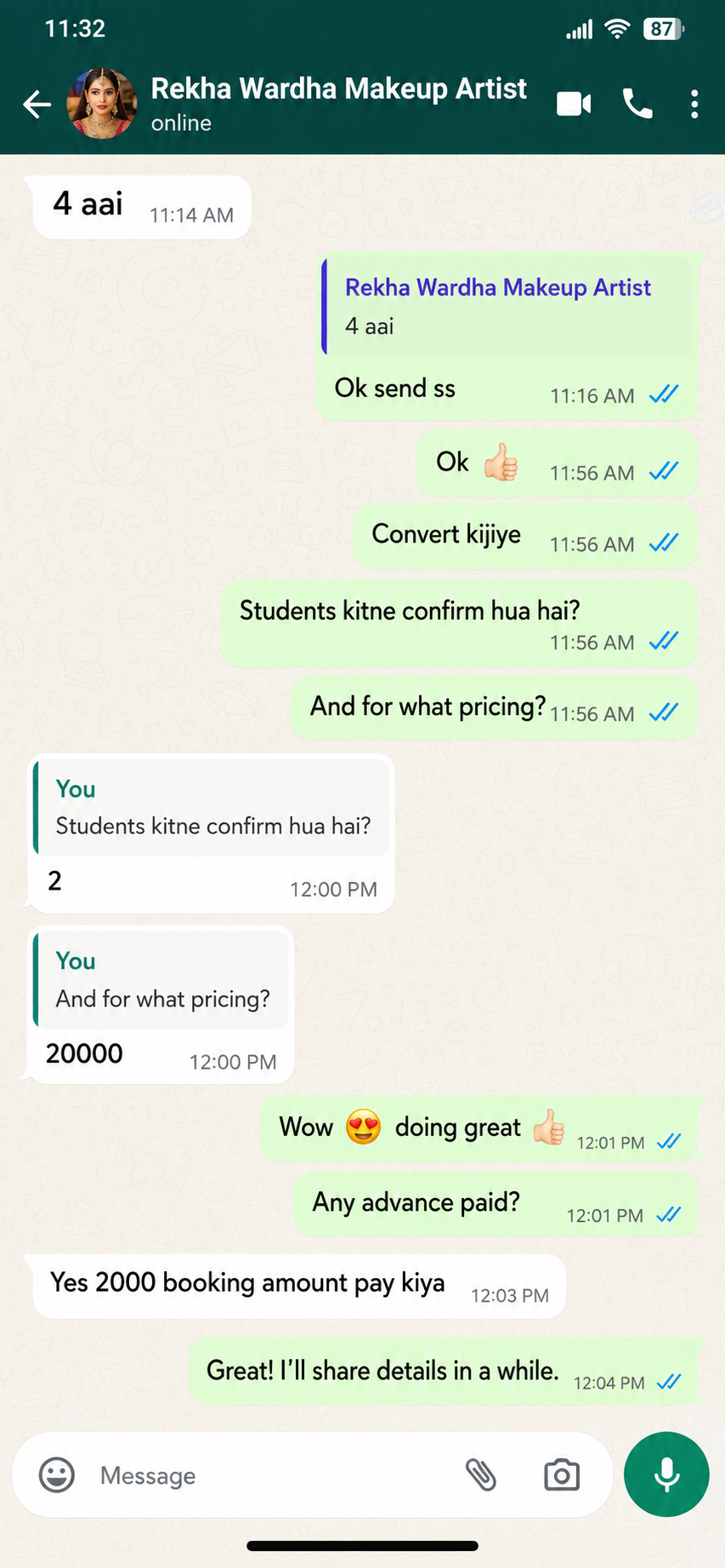WhatsApp conversation with makeup artist (1)